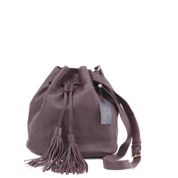 New Leather Bucket Bag Purple Tassel Crossbody Purse Brooks Brothers - Picture 7 of 9